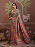 Grey Modal Cotton Pashmina Weaving Saree With Blouse Piece