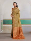Grey Tussar Silk Handloom Weaving Saree With Blouse Piece