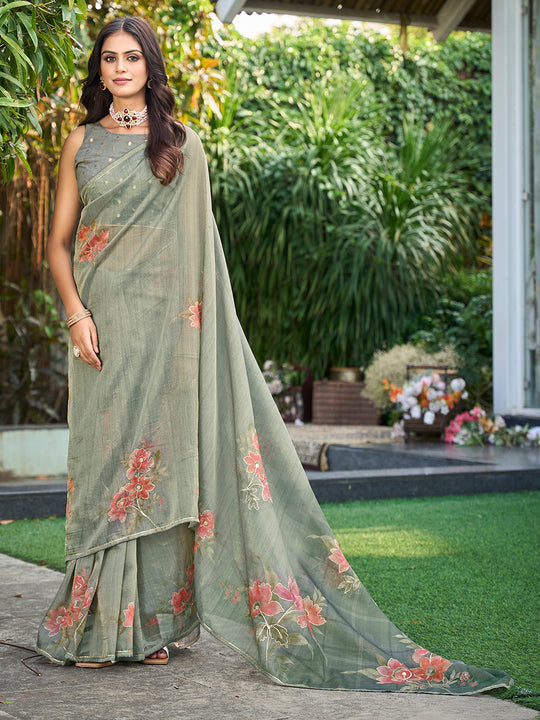 Light Green Tissue Festive Wear Saree With Blouse Piece