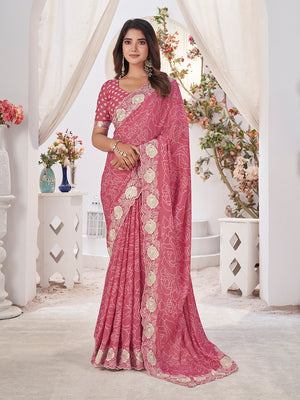 Pink Georgette Saree With Blouse Piece