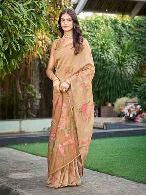 Peach Tissue Festive Wear Saree With Blouse Piece