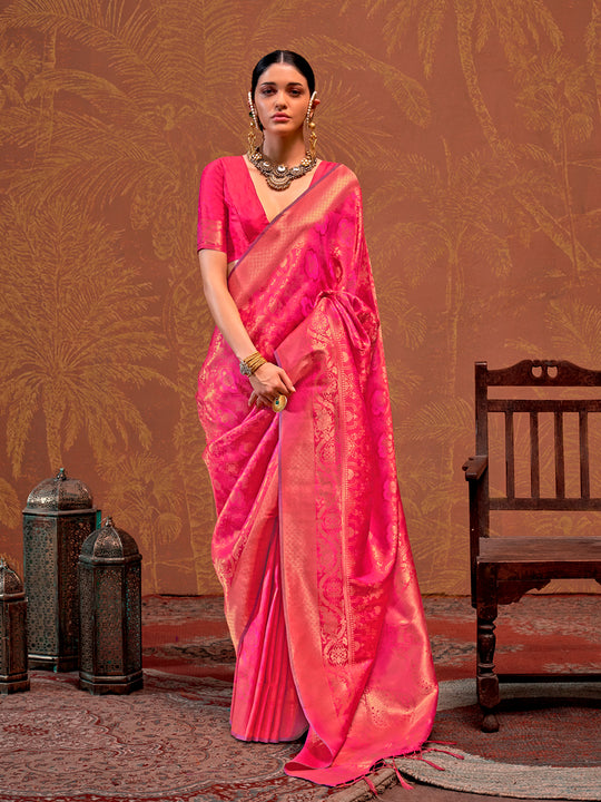 Orange Handloom Weaving Silk Saree With Blouse Piece