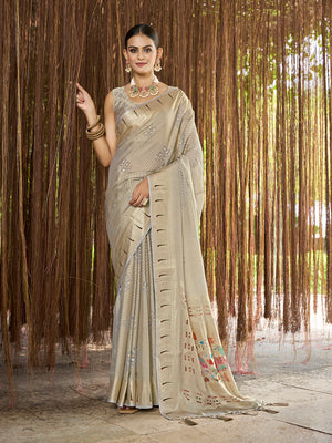 Grey Brasso Festive Wear Saree With Blouse Piece