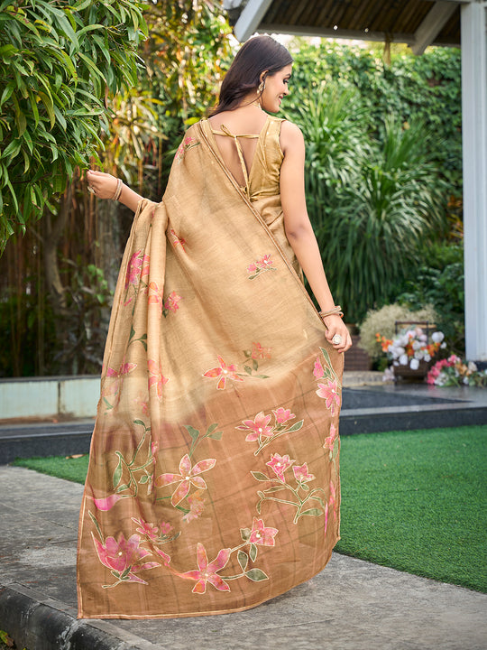Peach Tissue Festive Wear Saree With Blouse Piece