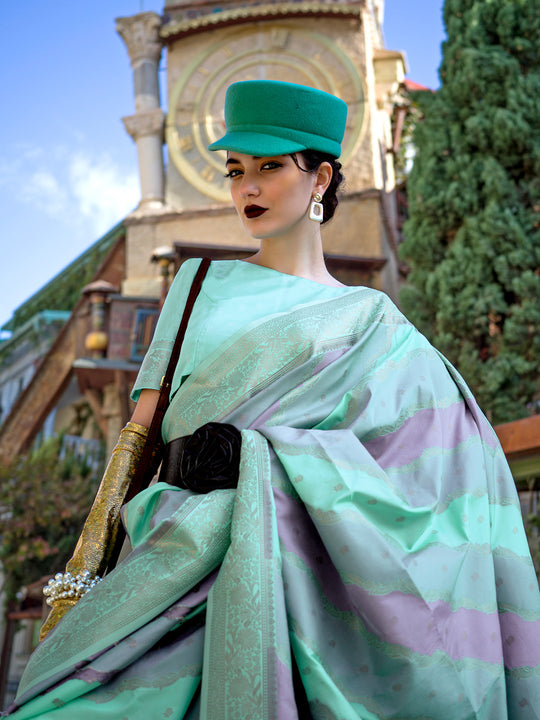 Cyan Soft Silk Saree With Blouse Piece