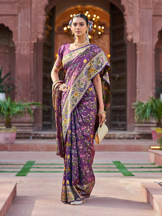 Violet Soft Silk Festive Wear Saree With Blouse Piece