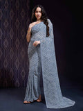 Grey Georgette Swarovski Stone Embellished Printed Saree With Blouse Piece