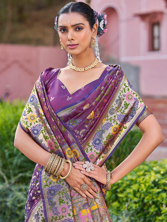 Violet Soft Silk Festive Wear Saree With Blouse Piece