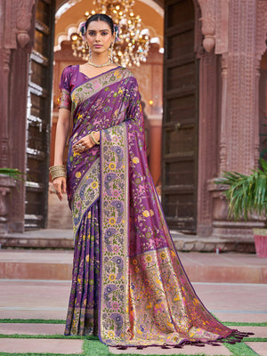 Violet Soft Silk Festive Wear Saree With Blouse Piece