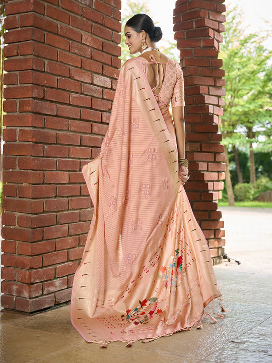 Peach Brasso Festive Wear Saree With Blouse Piece