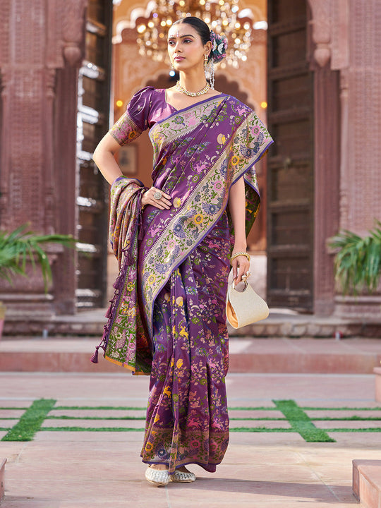 Violet Soft Silk Festive Wear Saree With Blouse Piece