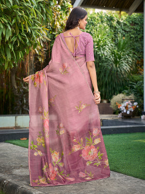 Pink Tissue Festive Wear Saree With Blouse Piece
