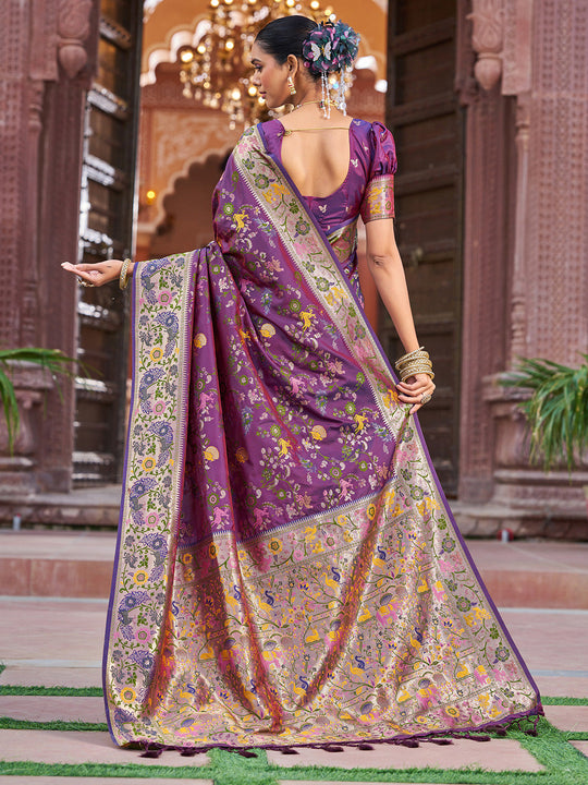Violet Soft Silk Festive Wear Saree With Blouse Piece