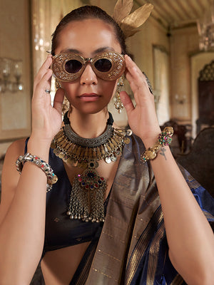 Copper  Tussar Silk Handloom Weaving Saree With Blouse Piece