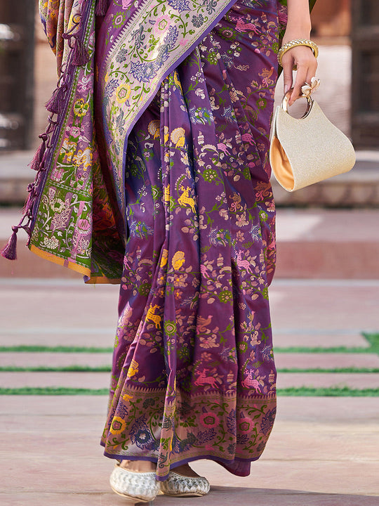 Violet Soft Silk Festive Wear Saree With Blouse Piece