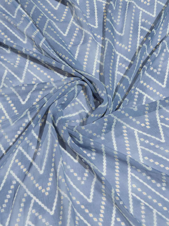 Grey Georgette Swarovski Stone Embellished Printed Saree With Blouse Piece