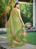 Green Tissue Festive Wear Saree With Blouse Piece