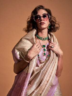 Lavender Kanjivaram Silk Saree With Blouse Piece