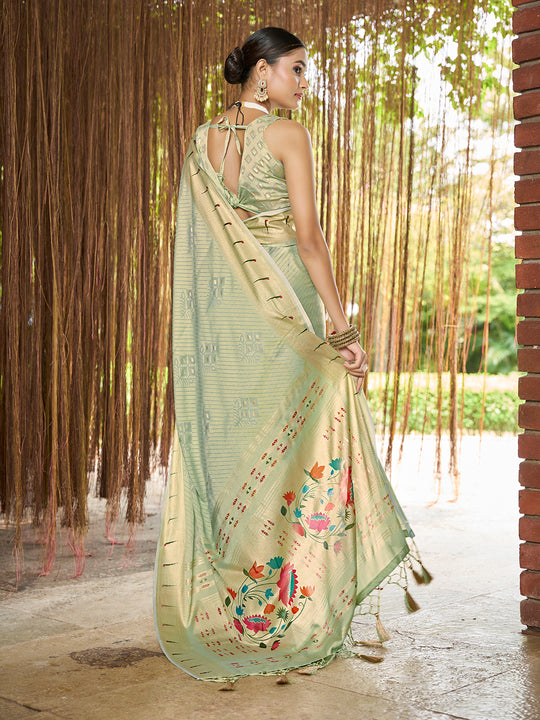 Sea Green Brasso Festive Wear Saree With Blouse Piece