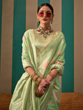Green Party Wear Linen Blend Saree With Blouse Piece