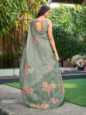 Light Green Tissue Festive Wear Saree With Blouse Piece