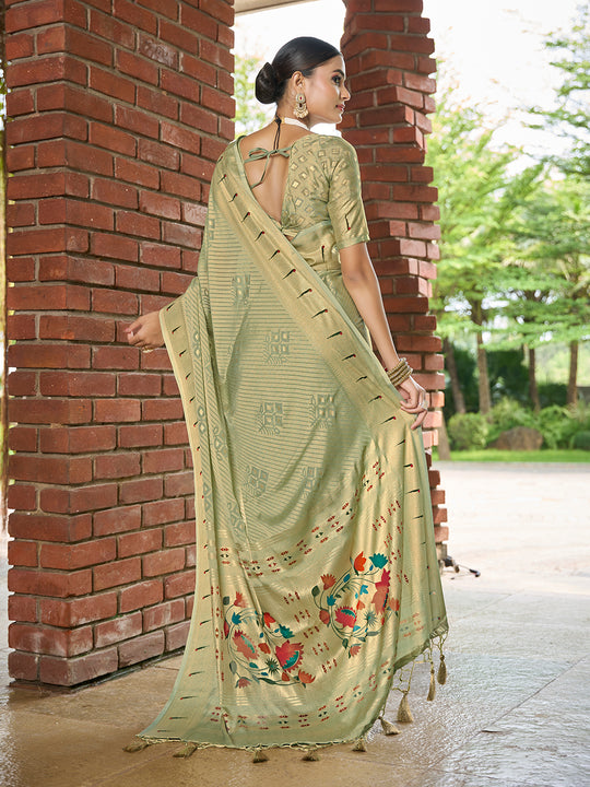 Green Brasso Festive Wear Saree With Blouse Piece