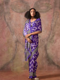 Purple Ajarakh Print Satin Georgette Saree With Blouse Piece