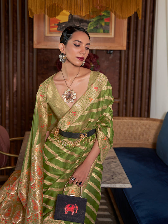 Green Organza Saree With Blouse Piece
