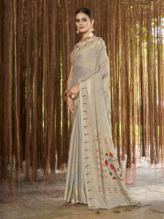 Grey Brasso Festive Wear Saree With Blouse Piece
