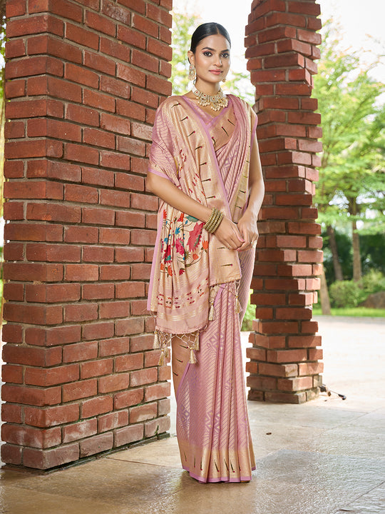 Pink Brasso Festive Wear Saree With Blouse Piece