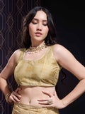 Yellow Georgette Swarovski Stone Embellished Printed Saree With Blouse Piece