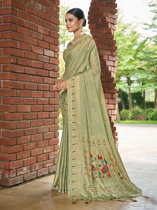 Green Brasso Festive Wear Saree With Blouse Piece