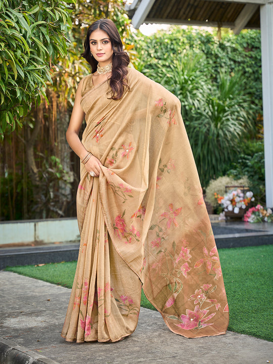 Peach Tissue Festive Wear Saree With Blouse Piece