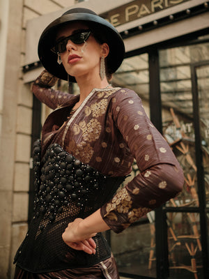 Brown Satin Saree With Blouse Piece