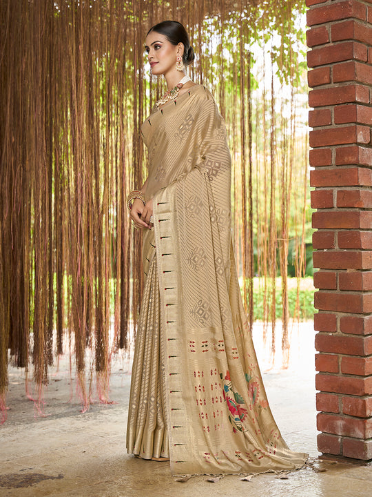 Gold Brasso Festive Wear Saree With Blouse Piece