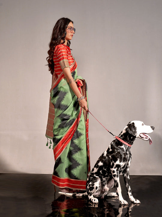 Green Art Silk Saree With Blouse Piece