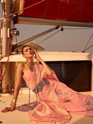 Orange Chinon Nylon Saree With Blouse Piece