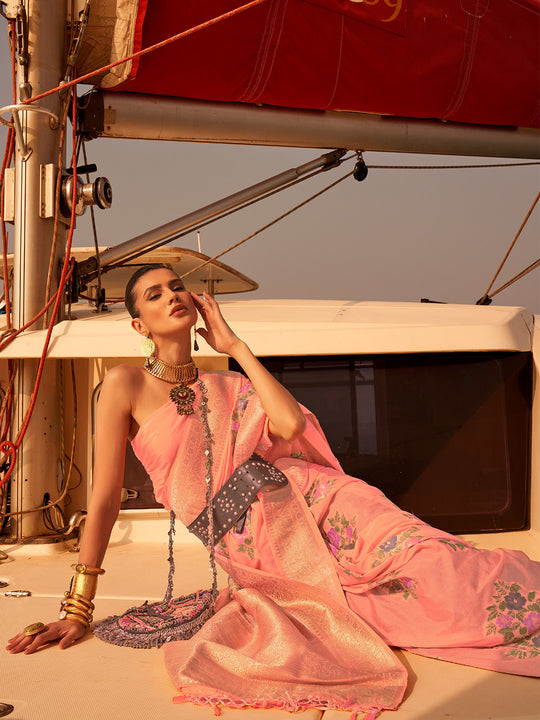Orange Chinon Nylon Saree With Blouse Piece