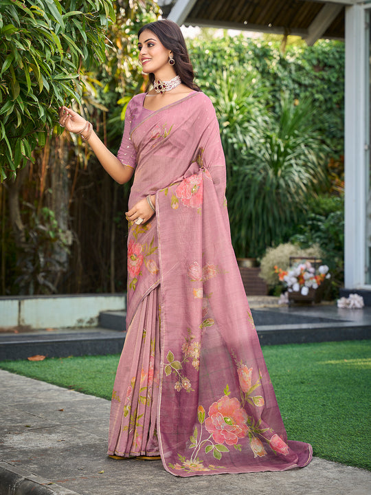 Pink Tissue Festive Wear Saree With Blouse Piece