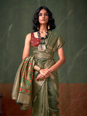 Green Paithani Tissue Saree With Blouse Piece