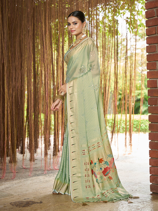 Sea Green Brasso Festive Wear Saree With Blouse Piece