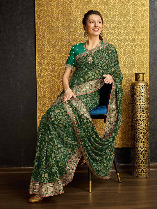 Olive Georgette Daily Wear Saree With Blouse Piece