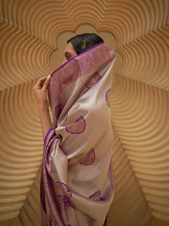 Purple Nylon Saree With Blouse Piece