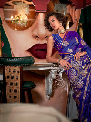 Violet Satin Silk Saree With Blouse Piece