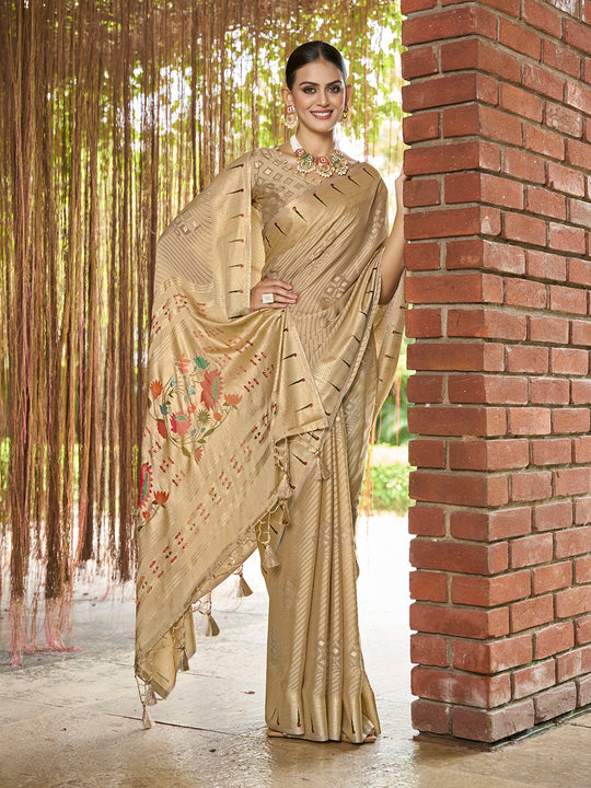 Gold Brasso Festive Wear Saree With Blouse Piece