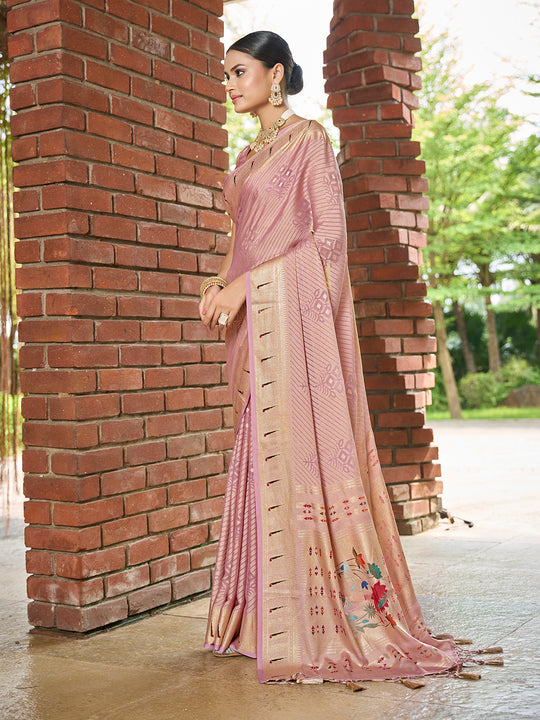 Pink Brasso Festive Wear Saree With Blouse Piece
