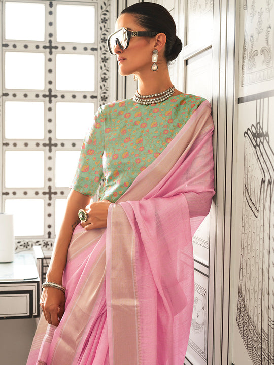 Pink Party Wear Chiffon Saree With Blouse Piece