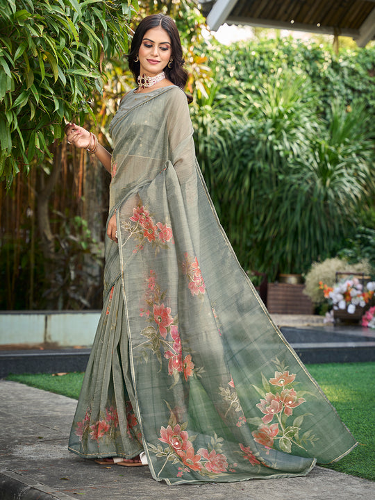 Light Green Tissue Festive Wear Saree With Blouse Piece