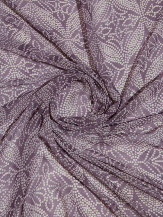 Purple Georgette Swarovski Stone Embellished Printed Saree With Blouse Piece