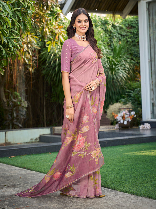 Pink Tissue Festive Wear Saree With Blouse Piece